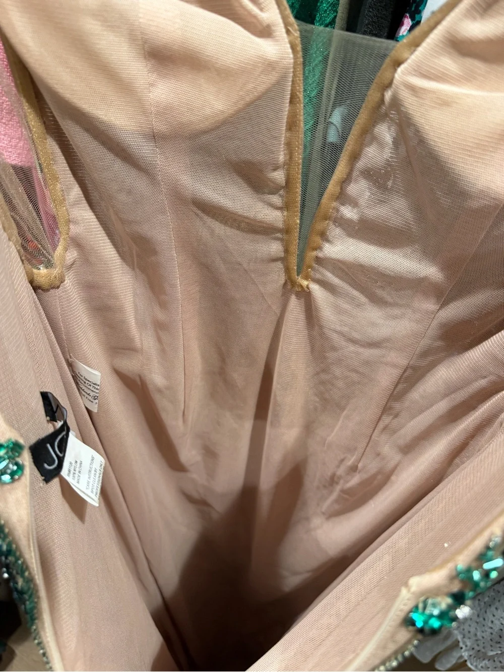 Jovani 60289 Emerald Beaded Nude Illusion Couture Gown Dress Size 10 - Picture 14 of 16